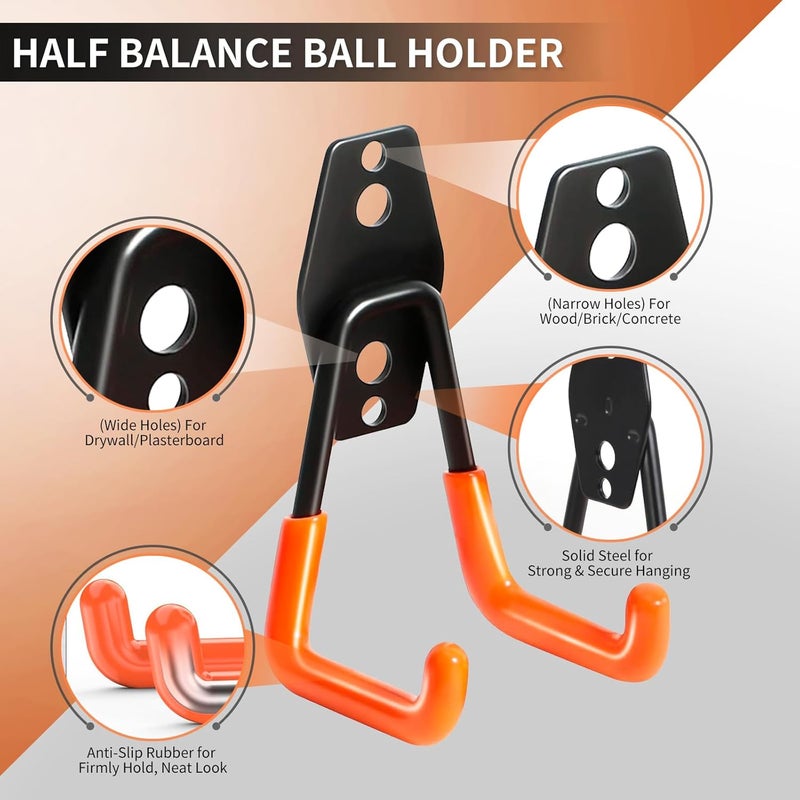 Fevbcnrj Wall Mount Compatible with Bosu Ball, Metal Half Exercise Ball Holder, Heavy Duty Wall Hook for Hanging Half Balance Ball, Space-Saving Fitness Balls Storage Organizer, for Home Gym and Studio - Image 2